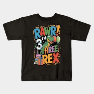 Kids Three Rex Birthday Party Kids T-Shirt